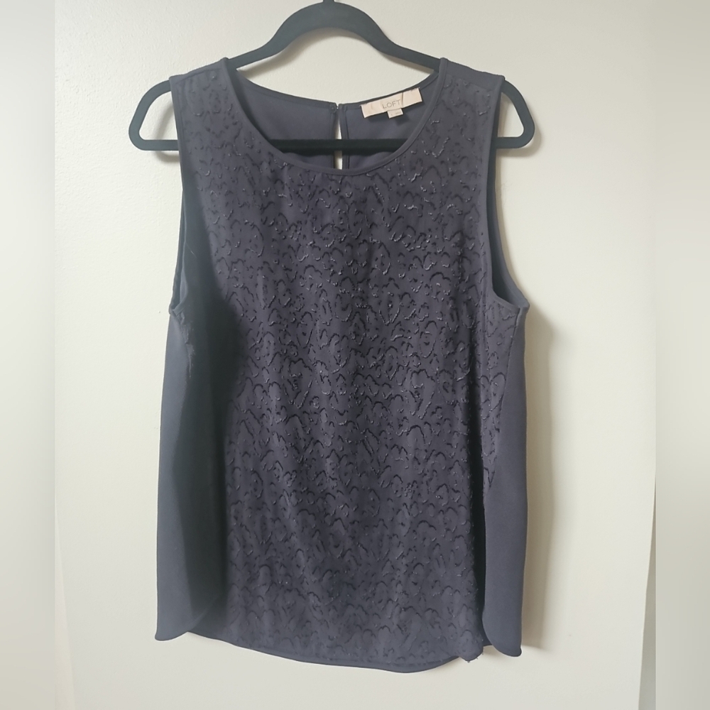 LOFT Sleeveless Shell Blouse Grey Leopard Design Mixed Media Large